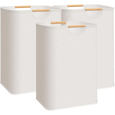 3-Pack Large Laundry Hamper, 80L (21.1 Gal) Collapsible Laundry Basket With Bamboo Handles, Freestanding Waterproof Clothes Hamper For Laundry Room, Bedroom, Dorm, Towels, Toys