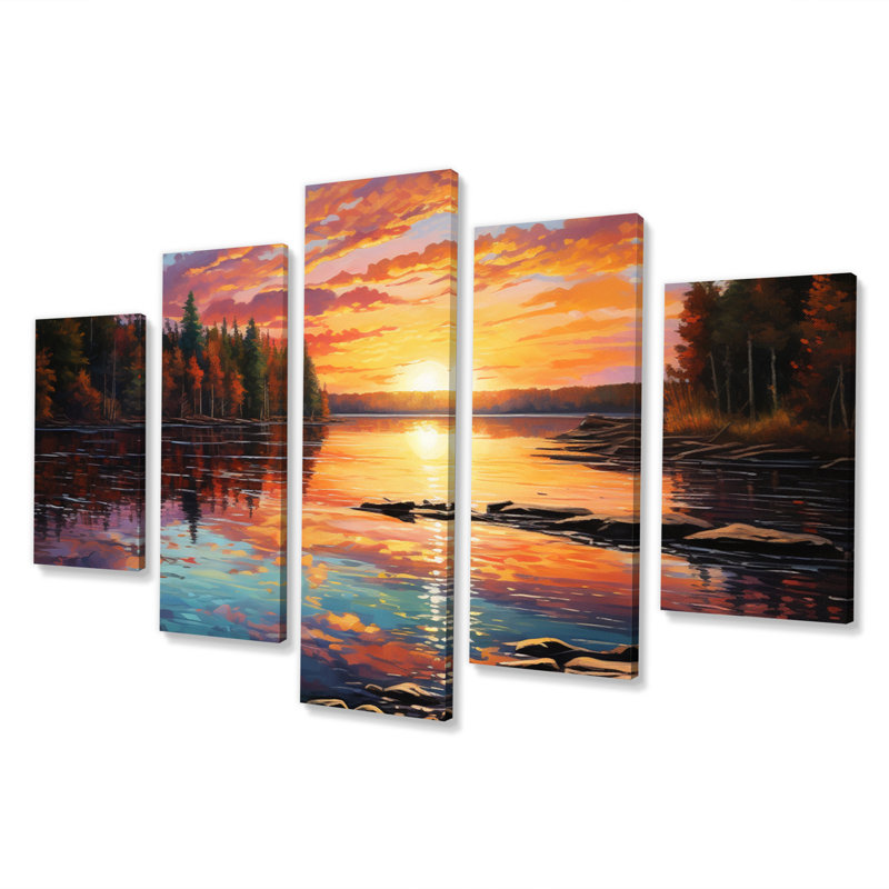 Canada Morning Reflections I - Landscapes Canvas Art Print - 5 Panels