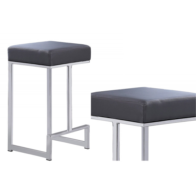 Tabourets de comptoir en métal sans dossier de 25 po de hauteur avec base (ensemble de 2), Gris, Argent