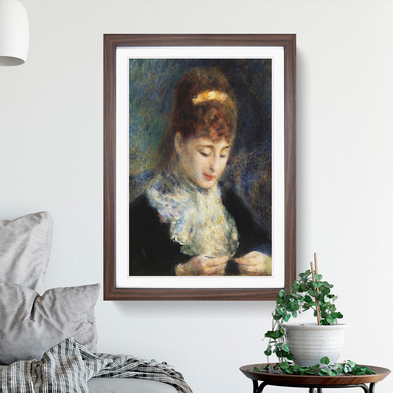 Woman Crocheting by Pierre-Auguste Renoir - Picture Frame Painting, Walnut, 65cm H x 48cm W x 2cm D