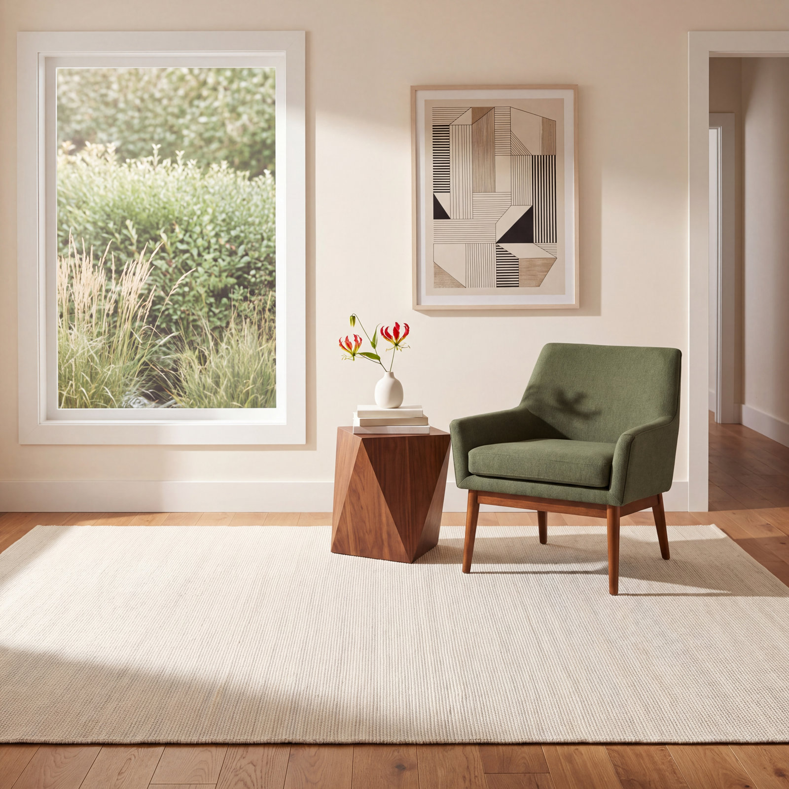 Dallis Green Ivory Handmade Cotton Rug, Rectangle 8' x 10'