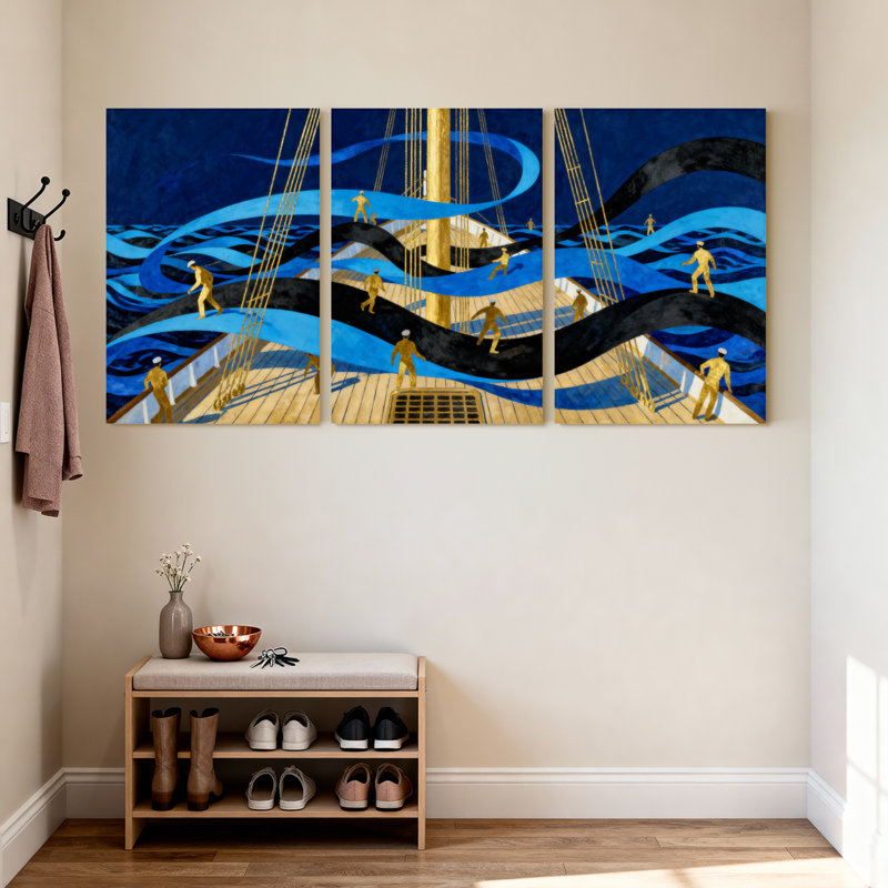 «Sailors On Ship Waves And Sky», ensemble de 3 impressions sur toile, H 18 po x l 36 po