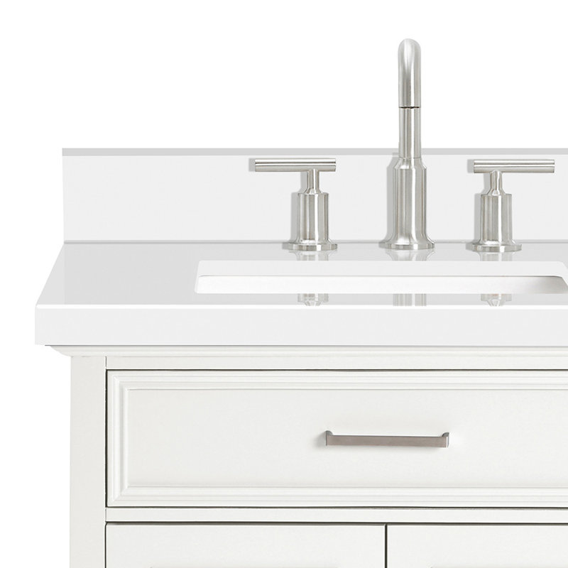 Ariel Kensington Left Offset Rectangle Single Sink Vanity, White, 36.25", Carrara White Quartz