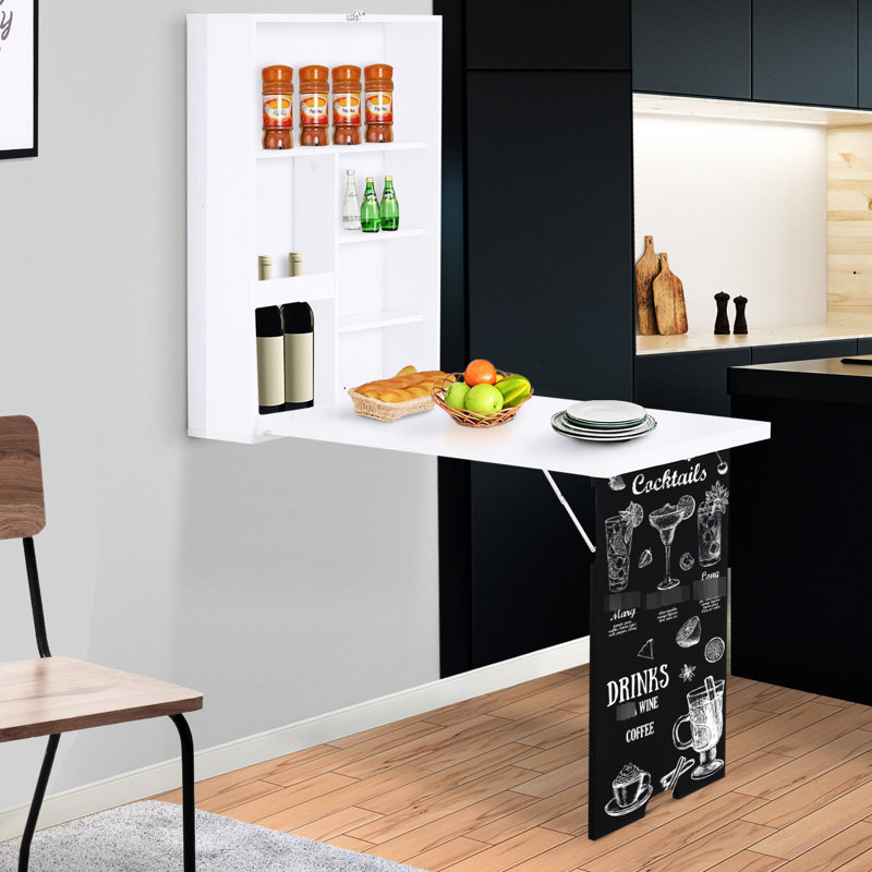 Bureau pliable avec tableau noir et rangement, blanc, s'adaptant à des espaces restreints