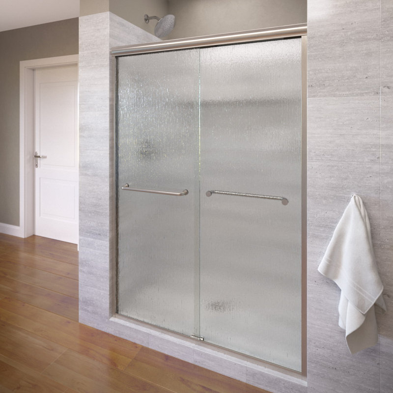 Infinity 55" W x 70" H Bypass Semi-Frameless Shower Door, Brushed Nickel, Rain