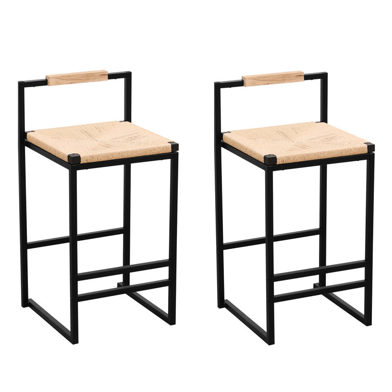 2 tabourets de bar à hauteur de comptoir avec siège en corde de papier, fabrication en métal, capacité de poids maximale de 220 lb, structure de chaises moderne facile à installer, polyvalente pour la maison,