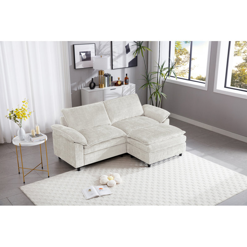 Causeuse avec repose-pieds Clidy, Chenille beige