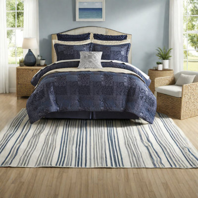 Luxury Navy Cal King Bedding Sets, Durable Polyester, Modern Design For Home