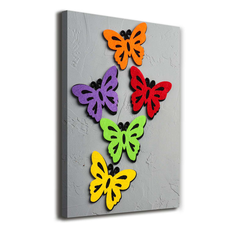 Colorful Butterflies 1 Piece Wrapped Canvas Wall Art