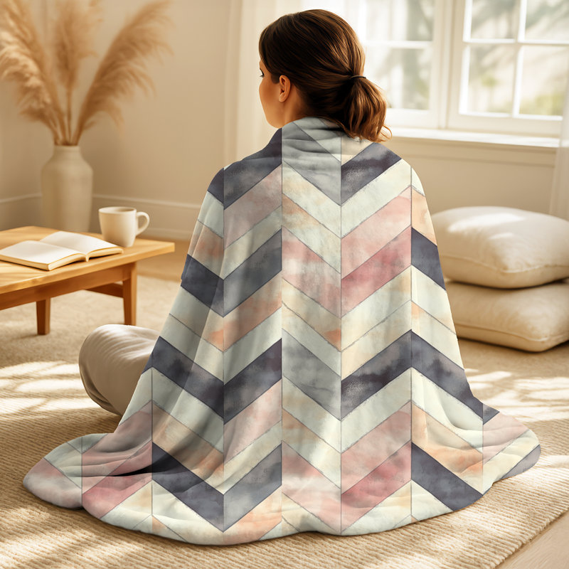 Chevron noir et orange - couverture douce Boho, jeté douillet en peluche
