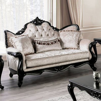71" W Traditional Loveseat, Black/Off-White