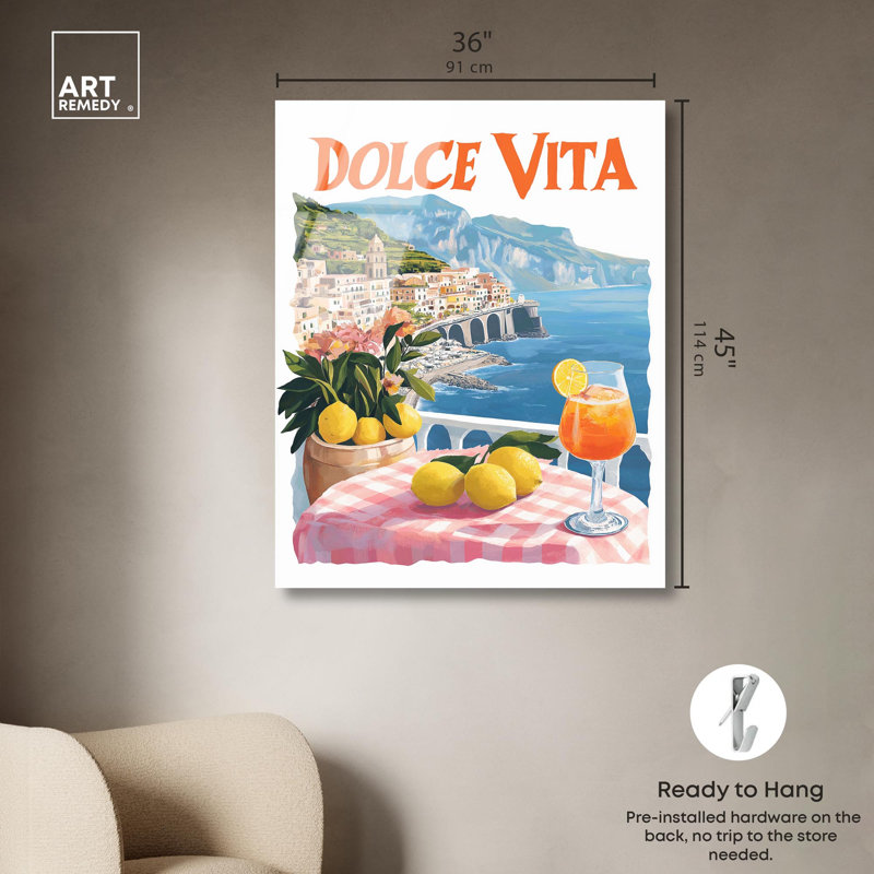 Impression rétro sur toile Dolce Vita balcon II par Art Remedy, H 45 po x l 36 po