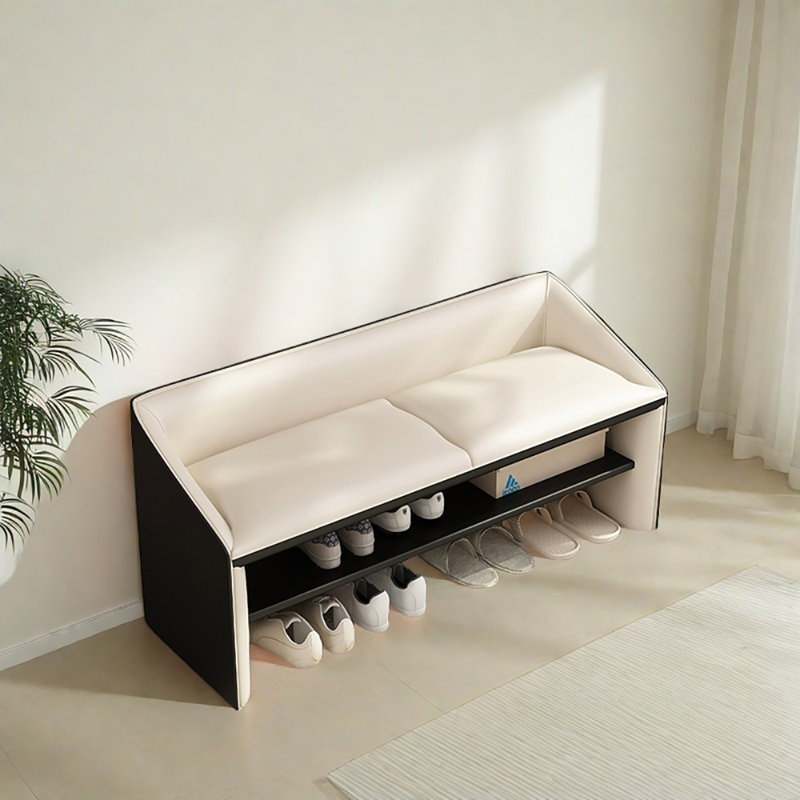 Banc de rangement pour chaussures 39,4 po multifonctionnel, Noir / Beige