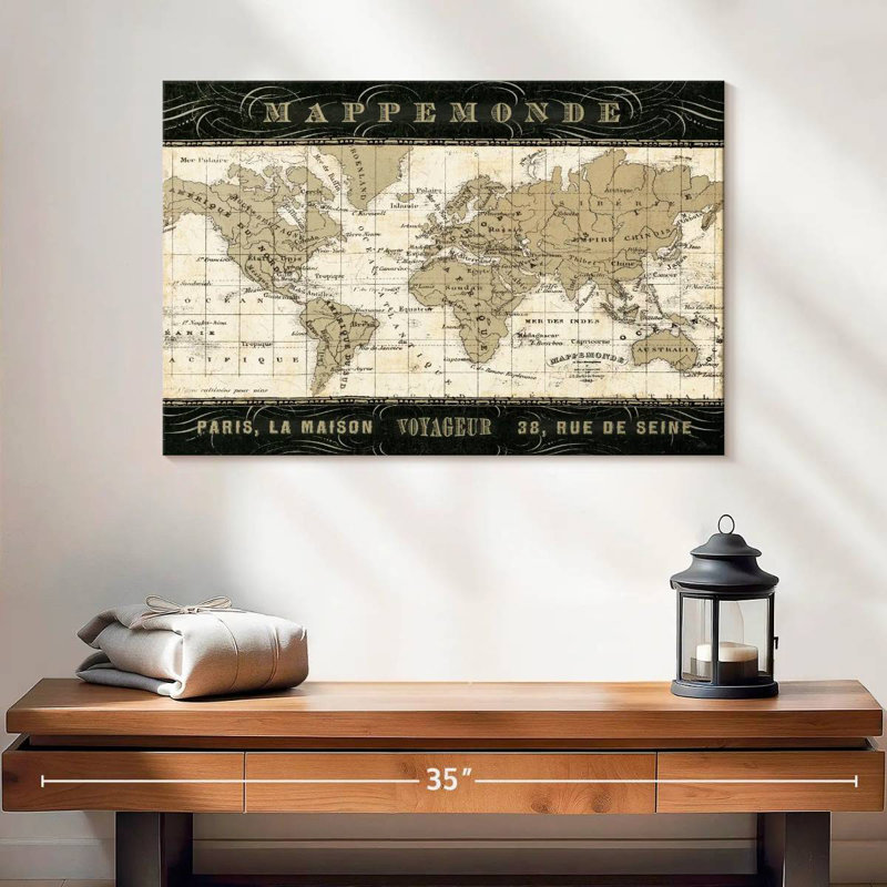 Mappemonde, H 16 po x l 24 po