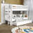 Treva Solid Wood Standard Twin over Twin Bunk Beds, 4 Step Ladder, Twin Trundle, White-1081052640