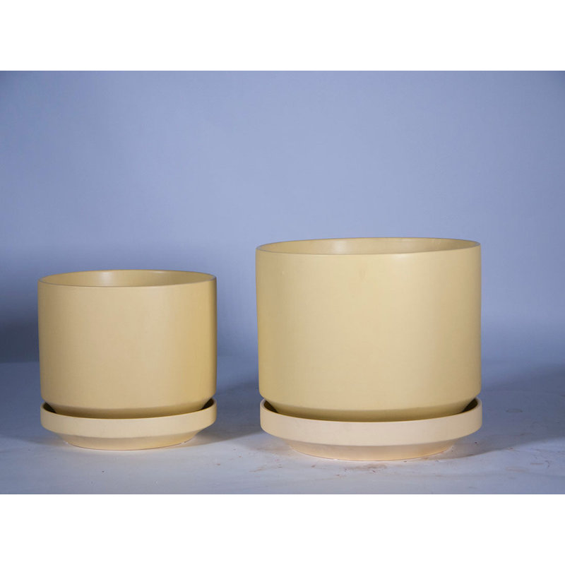 Pot de fleurs moderne Melrose en céramique émaillée (lot de 2) - Intérieur/Extérieur, Gris ambré clair
