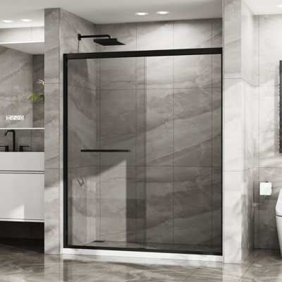 Double Sliding Glass Shower Door 60X72 - Tempered Glass, Matte Black, Phenomenal Black Frame