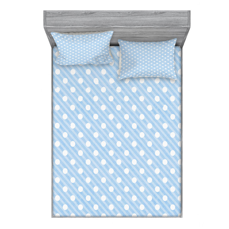 Microfiber Polka Dots Sheet Set, Full Sheet Set with 2 Pillowcases, Blue Polka Dots