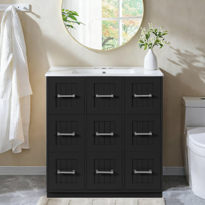 Ensemble de meuble-lavabo moderne 30 po avec lavabo, ensemble de meuble-lavabo avec tiroirs de rangement, petit meuble-lavabo simple avec rangement pour salle de bain