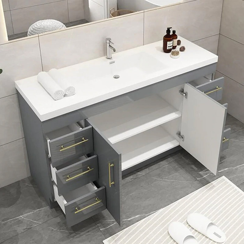 59.06'' Single Bathroom Vanity with Top, Glossy Gray