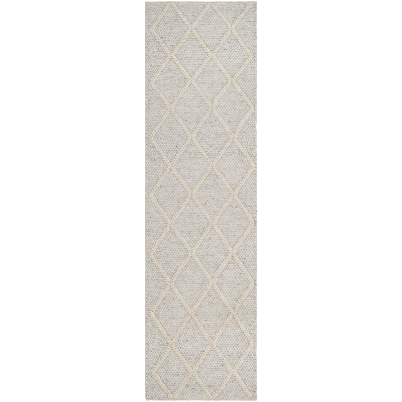 Tapis argent / ivoire en laine / viscose tissé à la main à motif géométrique Russo, Tapis de couloir 2 pi 3 po x 6 pi