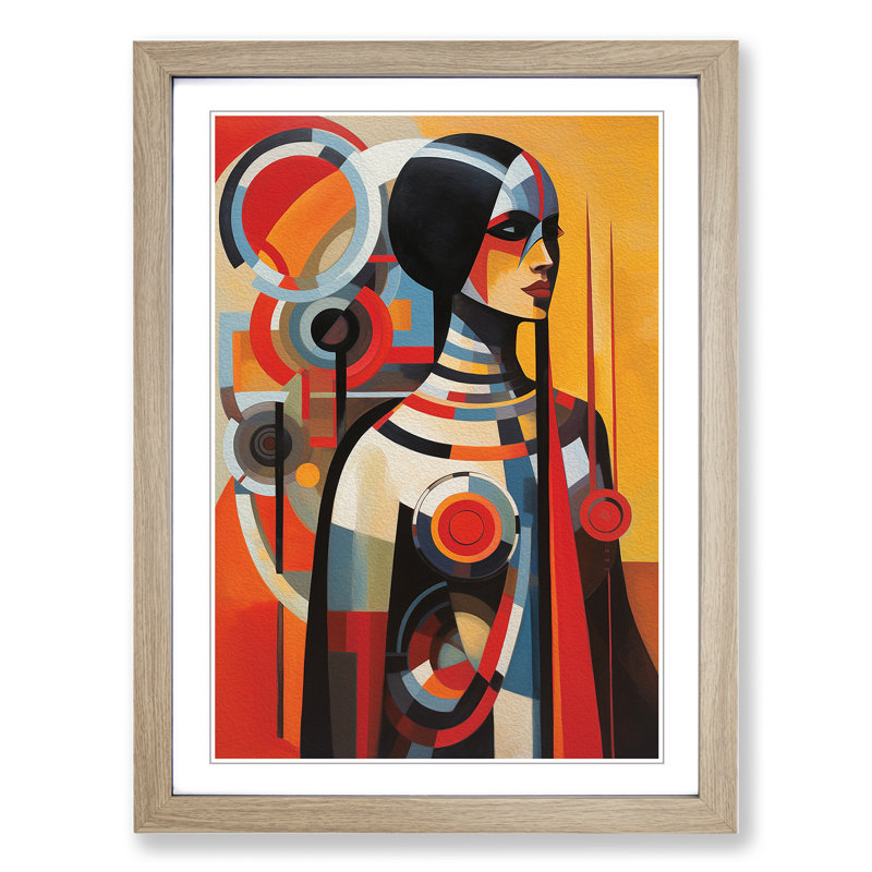 Indian Woman Constructivism No.4 - Single Picture Frame Print on Wood, 34cm H x 25cm W x 2cm D, Oak Framed