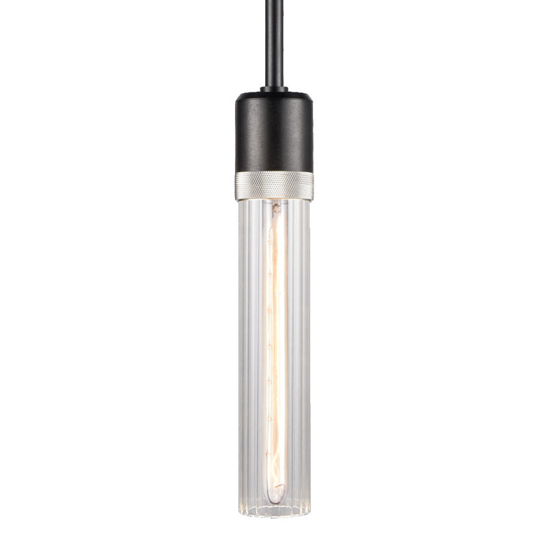 3" E26 Cylindrical Pendant Light, 18" Fluted Glass, 65.13" H x 2.75" W x 2.75" D, Satin Brushed Black/Polished Nickel