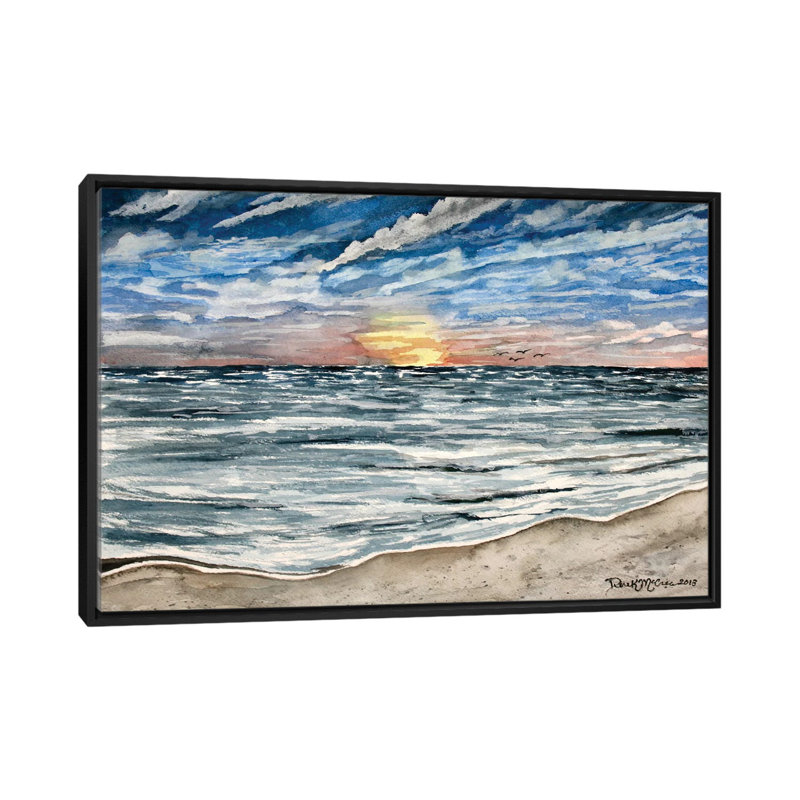 «Sunset Seascape» non disponible sur toile, H 18 po x l 26 po x P 1,5 po, Toile avec cadre noir, Pas de tapis