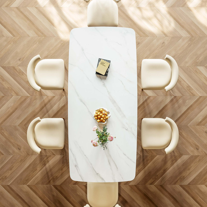 Table de salle à manger en acier inoxydable avec plaque de roche et cuir tissé