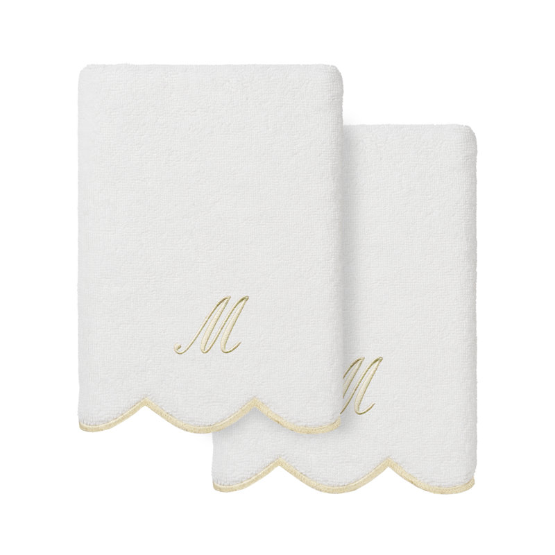 Ensemble de serviettes à main personnalisables 2 pièces Linorn Home Textiles 100% coton turc ADORNIA, M, Blanc / beige