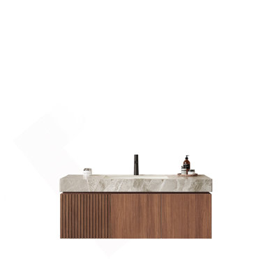 48"  Brown Oak Cabinet Only, NO Basin And Top, NO Faucet And Sink Cover