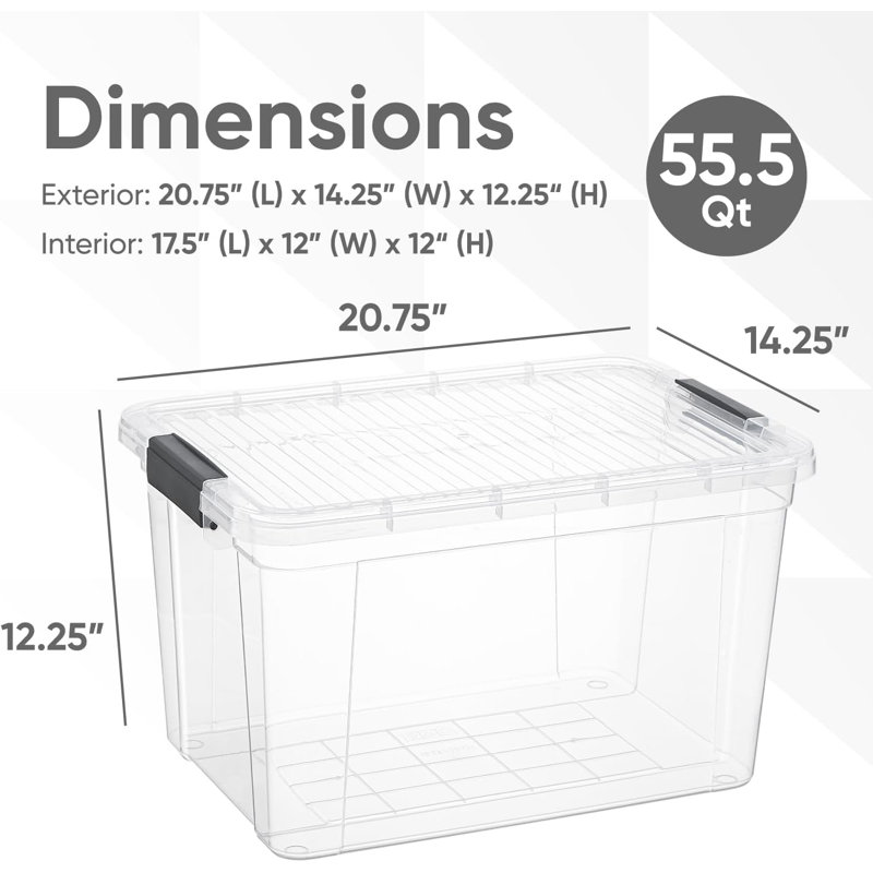Latitude Run® Clear Storage Bins with Lids, 3 Pack- Plastic Storage Boxes for Home, 49 qt