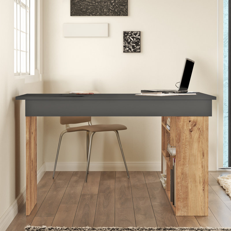 Glennora L-Shaped Executive Desk, Noir