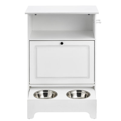 Station d'alimentation pour animaux avec 2 bols surélevés pour chiens - bols d'eau surélevés, armoire de rangement intégrée pour nourriture et jouets pour chiens, station de repas multifonctionnelle pour animaux