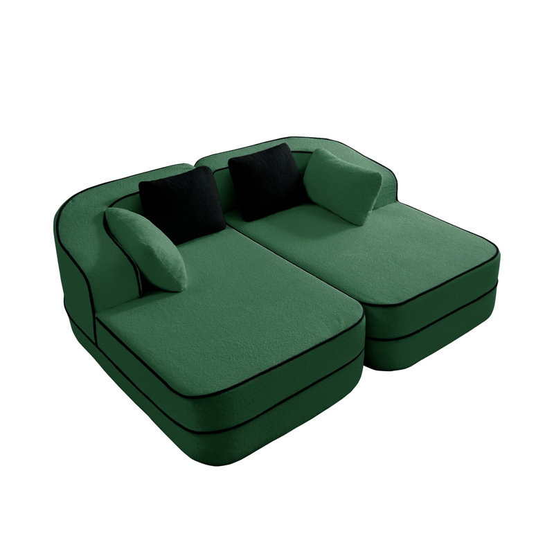 Canapé modulaire 77,2 po en tissu vert Teddy, Ours en peluche vert