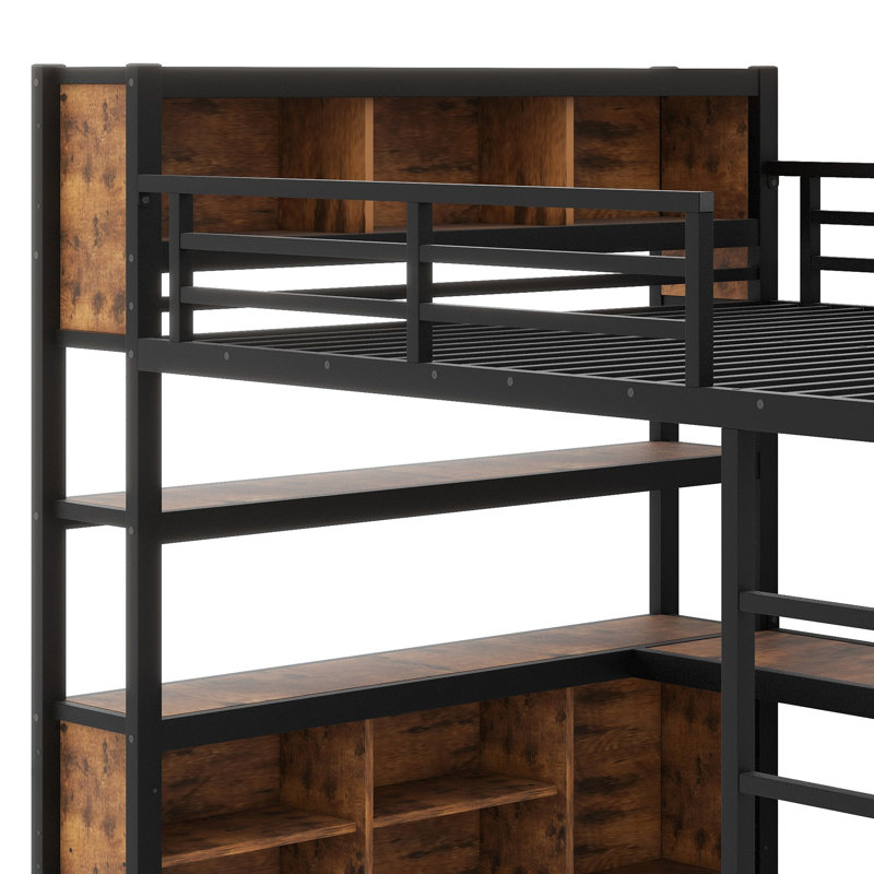 Heavy-Duty Loft Bed With Multi-Functional Layout – Includes Wardrobe, Desk, And Open Shelving, Wood