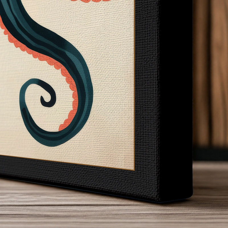 Geometric Octopus Coastal - Wrapped Canvas, 18x12 - 45.7 x 30.5 cm, Black Border