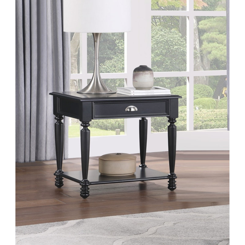 Table de bout avec tiroir et tablette Classic Black Finish
