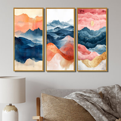 «Pink Blue Bold Landscape Bold Mountains I», collection d'art mural paysage de montagnes