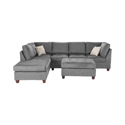 Griffin Contemporary Sectional Sofa with Ottoman & Pillows