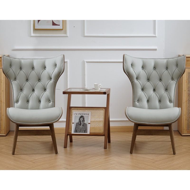 Fauteuil à oreilles capitonné Lexey, Similicuir gris
