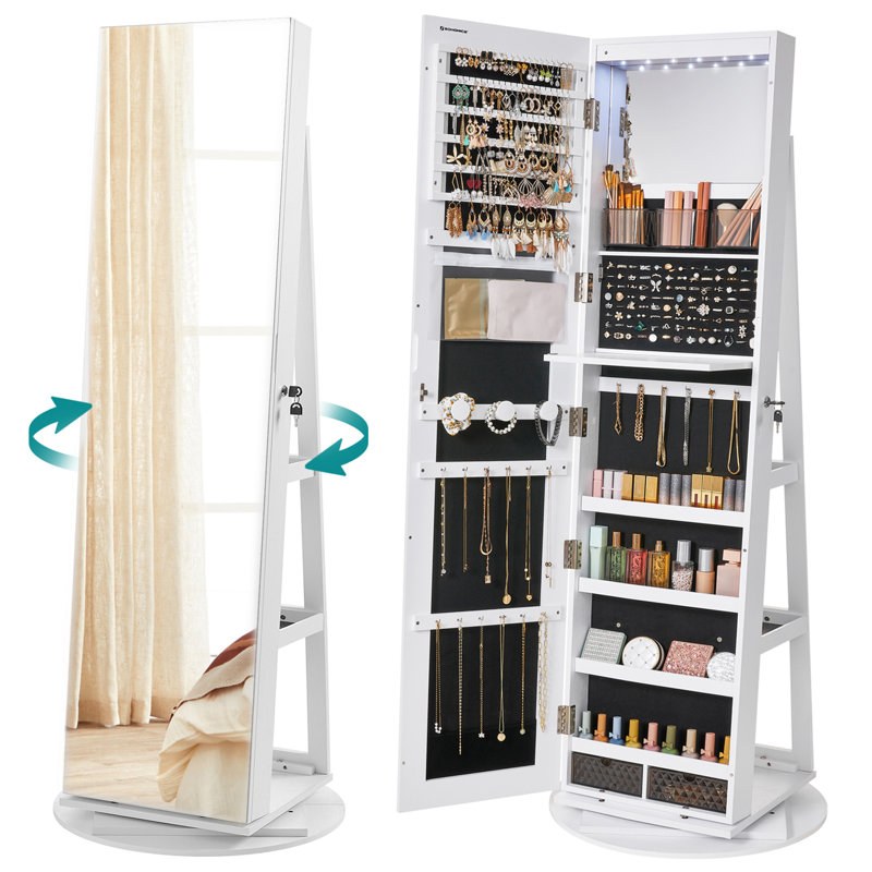 Bitha Freestanding Jewelry Armoire, White/Black