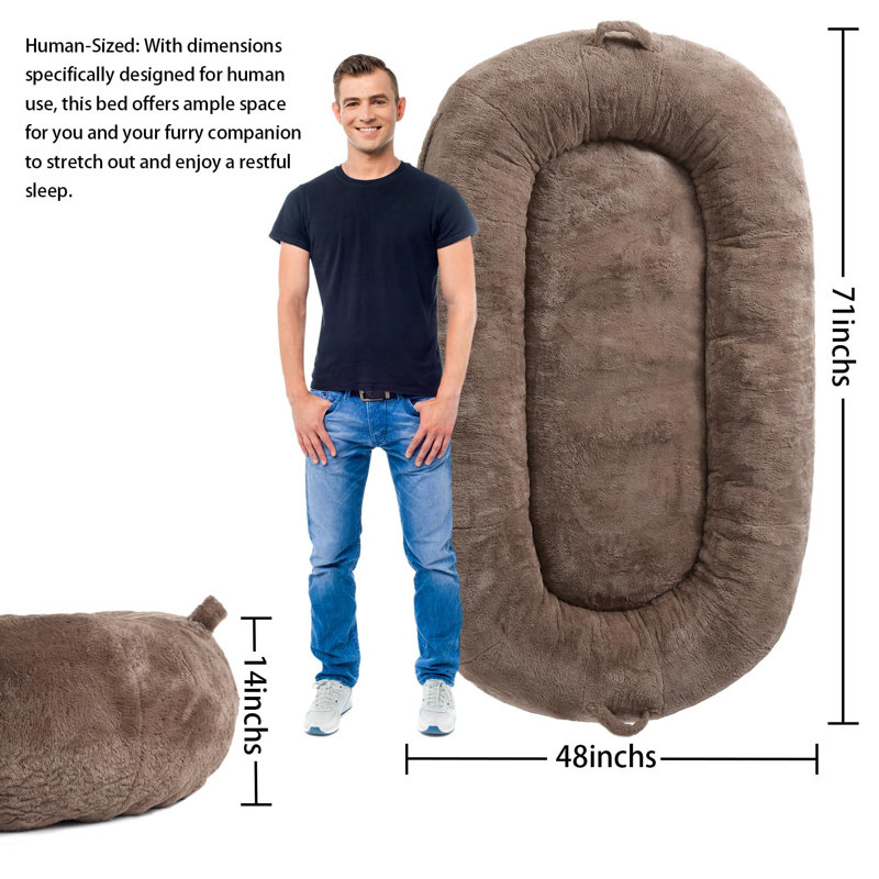 Grand lit pour chien de taille humaine lavable avec housse amovible, Café, H 14 po x l 48 po x P 71 po
