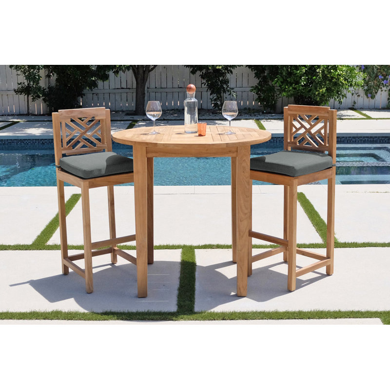 Monterey Teak Bar Set with Stools, Charcoal