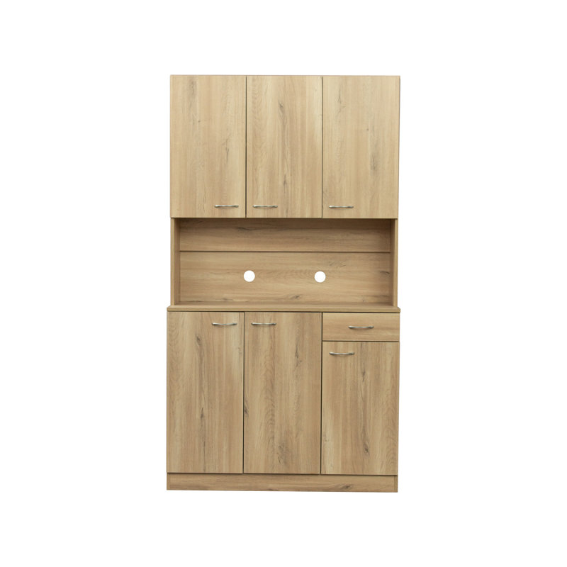 70.87" Tall Wardrobe & Kitchen Cabinet, 6-Door Rustic Oak Storage Armoire with Open Shelf & Drawer for Bedroom, Pantry, Oak