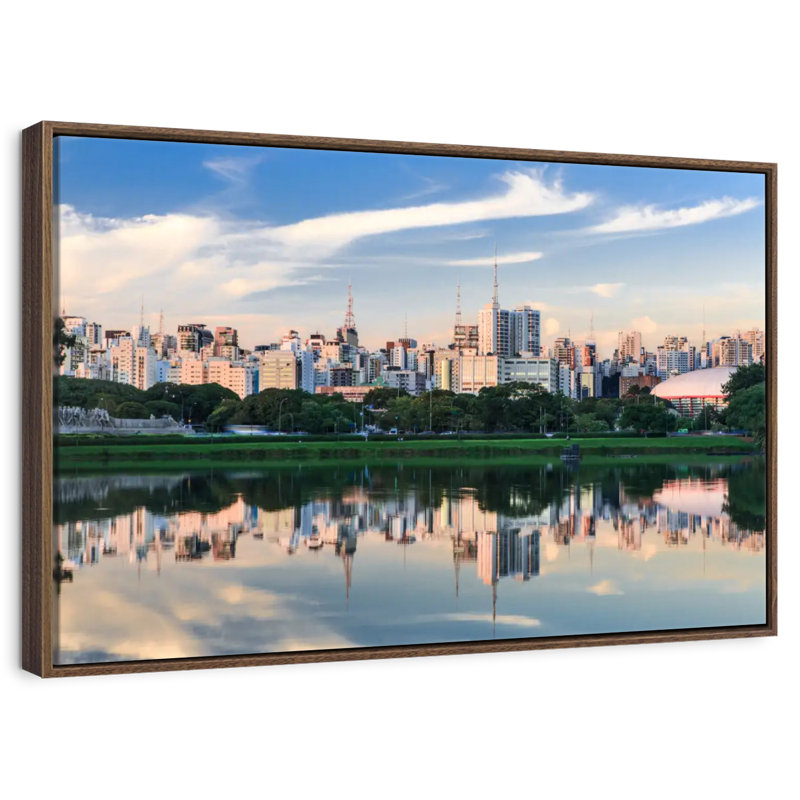 Horizon du parc d'Ibirapuera, Cadre flottant noyer, 31 po x 21 po