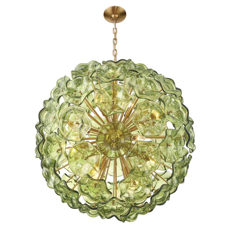 Lustre Seguis Alerte 28'' en laiton vieilli, H 30 po x l 28 po x P 28 po, Vert