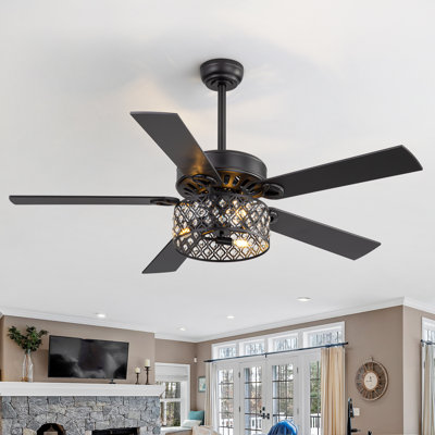 Ventilateur de plafond 52 "en cristal avec lumières, télécommande et moteur silencieux, ventilateur de lustre moderne pour la salle à manger / salon de la chambre à coucher