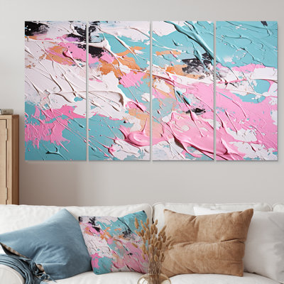 Sweet Pink Pastel Dreams - Art mural abstrait pour le salon, 4 pièces