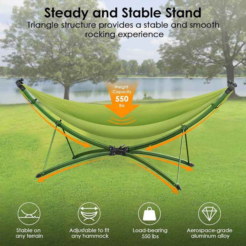 Hamac côtier de qualité supérieure Aleksey avec installation rapide et nylon durable tissé au diamant 70D, Vert